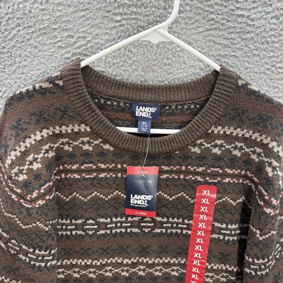 Lands End Sweater Adult XL Multicolor Fair Isle Knit Crewneck Grandpa Old Money - Picture 13 of 13